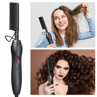 Electric Hot Comb Hair Straightener Ceramic Copper Heating Plate Portable Heat Press Comb for Curl Straight Style Beard Wig Wet Dry Hair Styling Tool for Women Men