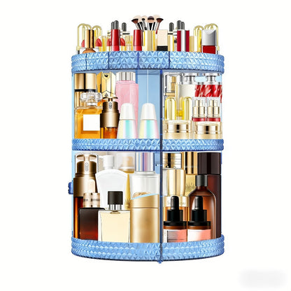 Rotating Makeup Organizer with Seven Adjustable Shelf Heights in White, Blue or Gray Checkout Options