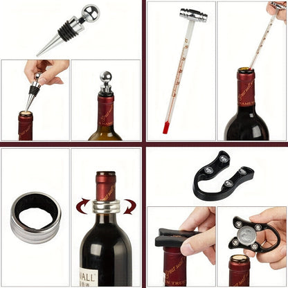 Wine Opener Kit 10pcs Stainless Steel Bottle Opener Gift Set with Wood Case - Beer Wine Accessories Bar Tool Set for Men Women Valentine's Day Birthday Housewarming Gift