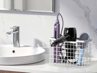 Hair Tool Organizer Wall Mounted Holder for Hair Dryer Curling Iron Straightener 3 Adjustable Heights Bathroom Storage