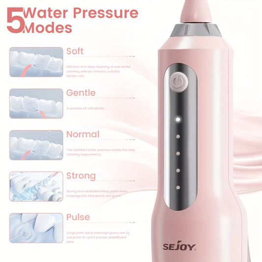 Water Flosser Cordless Five-Mode Design with Five Jet Tips, 1800mAh Battery and Pink or Black Options