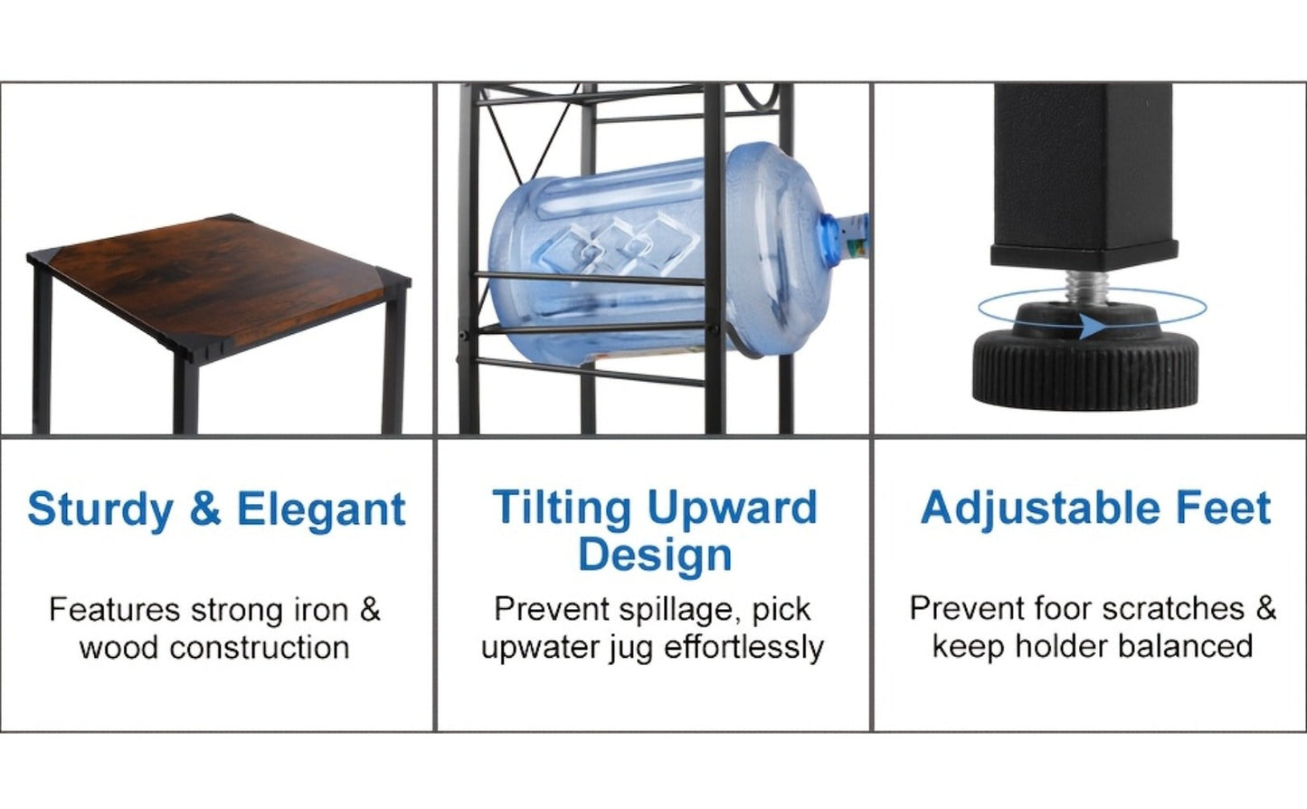 Water Jug Storage Organizer 3-Tier Black Rack for 5-Gallon Bottles in Kitchen, Office or Living Room