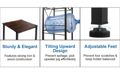 Water Jug Storage Organizer 3-Tier Black Rack for 5-Gallon Bottles in Kitchen, Office or Living Room