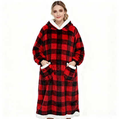Hooded Wearable Blanket – Double-Sided Flannel Suede Hoodie Blanket for Women & Men, 500gsm Oversized Warm Cozy Sweatshirt