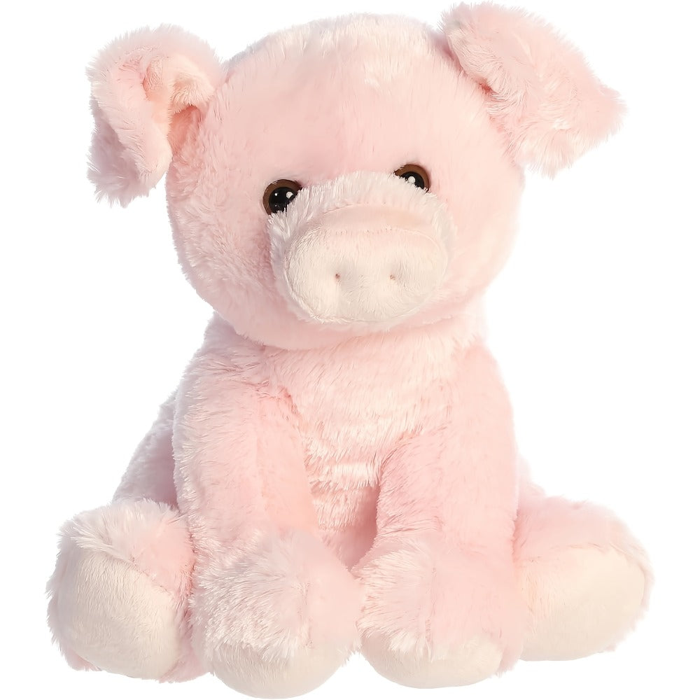 Stuffed Animal Pink Pig with Big Eyes, Curled Tail and Pillow-Style Body for Nursery or Sofa Decor