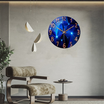 Blue Glass-Face Wall Clock with Gold-Tone Numerals, Quartz Movement and Five Diameter Options from 12 to 24 Inches
