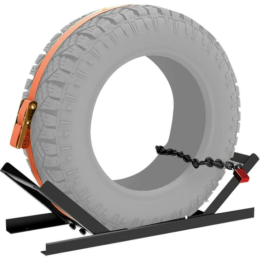Semi Truck Spare Tire Carrier Rack Adjustable Steel Holder with Anti-Sway Chain & Ratchet Strap for Class 8 Semi-Trailers Kenworth Peterbilt Cascadia