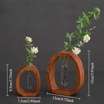 Four-Piece Wood-Frame Propagation Vase Set with Two Glass Tubes and Small and Large Oval Stands