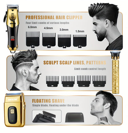 3-in-1 Hair Clipper Grooming Kit for Men — WEEME USB Rechargeable Cordless Beard Trimmer & Body Shaver Set, Home Barber Hair Cutting Kit, Gift for Boyfriend Father Husband