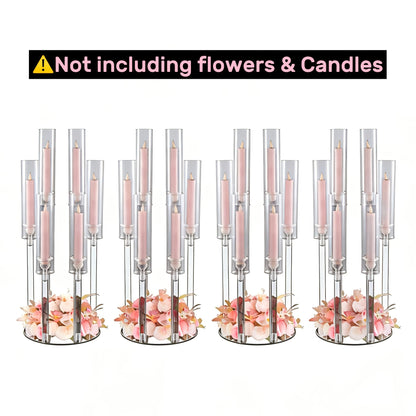 Clear Acrylic Six-Arm Candelabra with 68cm Height, 22cm Round Base and 2-, 4-, 10-, 12- or 20-Piece Options