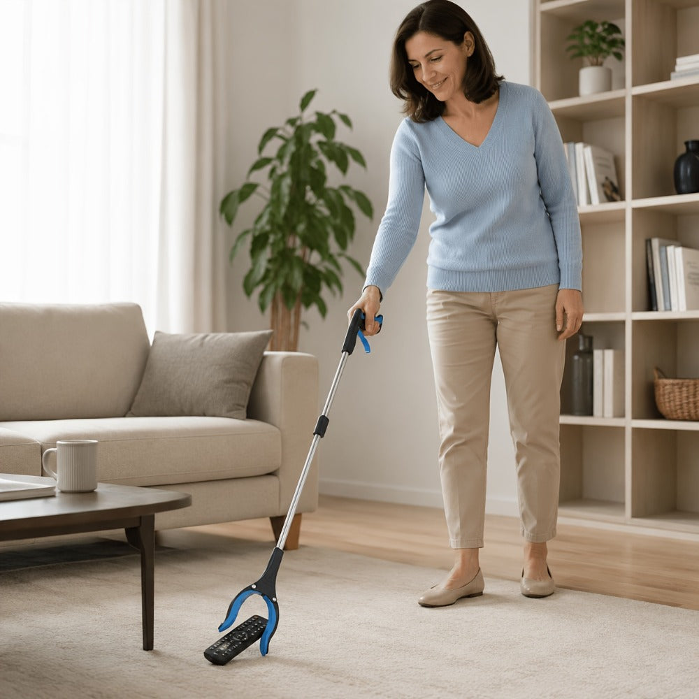 Foldable Reacher Grabber Tool with Magnetic Tip, 34-Inch Extended Reach and Blue Trigger Handle