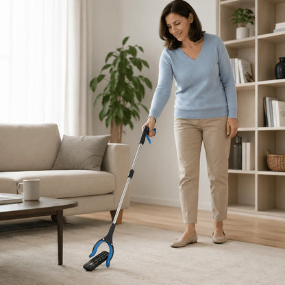 Foldable Reacher Grabber Tool with Magnetic Tip, 34-Inch Extended Reach and Blue Trigger Handle