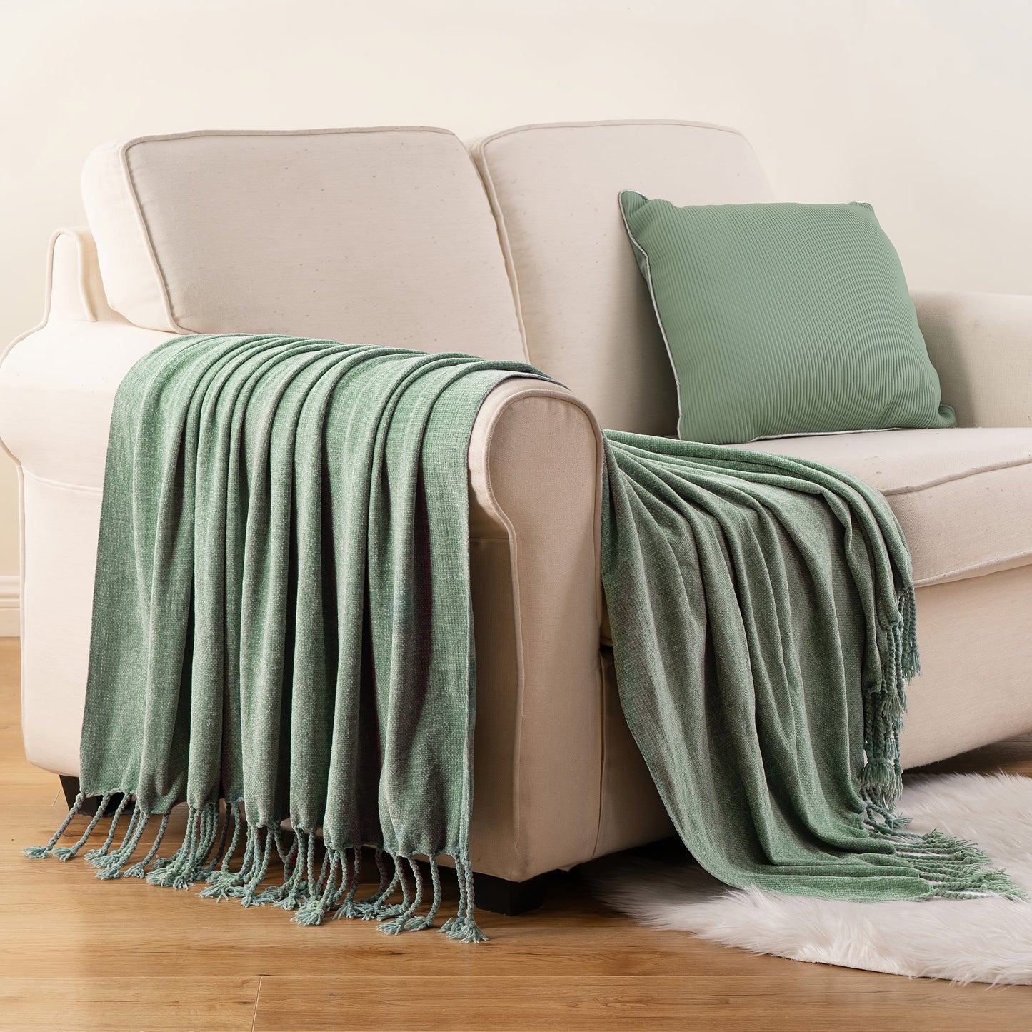 Chenille Fringe Throw Blanket – 180-200gsm Velvety Soft Decorative Throw for Sofa & Couch, Home Decor, 50”×60”, 17 Colors