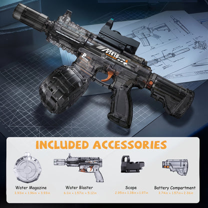 Electric Water Blaster with Detachable Round Reservoir, Sight Accessory and Black or Blue Body