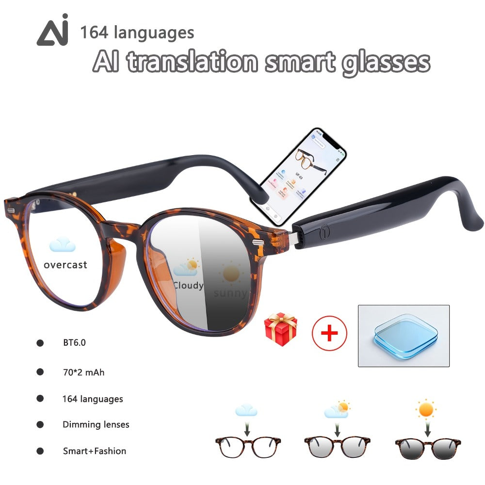 Smart Glasses 160-Language Translation Eyewear with Open-Ear Audio and 19 Photochromic Frame Options