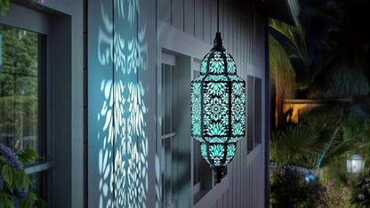 Solar Lanterns Outdoor 2 Pack Moroccan Cut-Out Design IP54 Waterproof Auto Dusk-to-Dawn Garden Pathway Patio Lantern Lights Gold Purple White Copper
