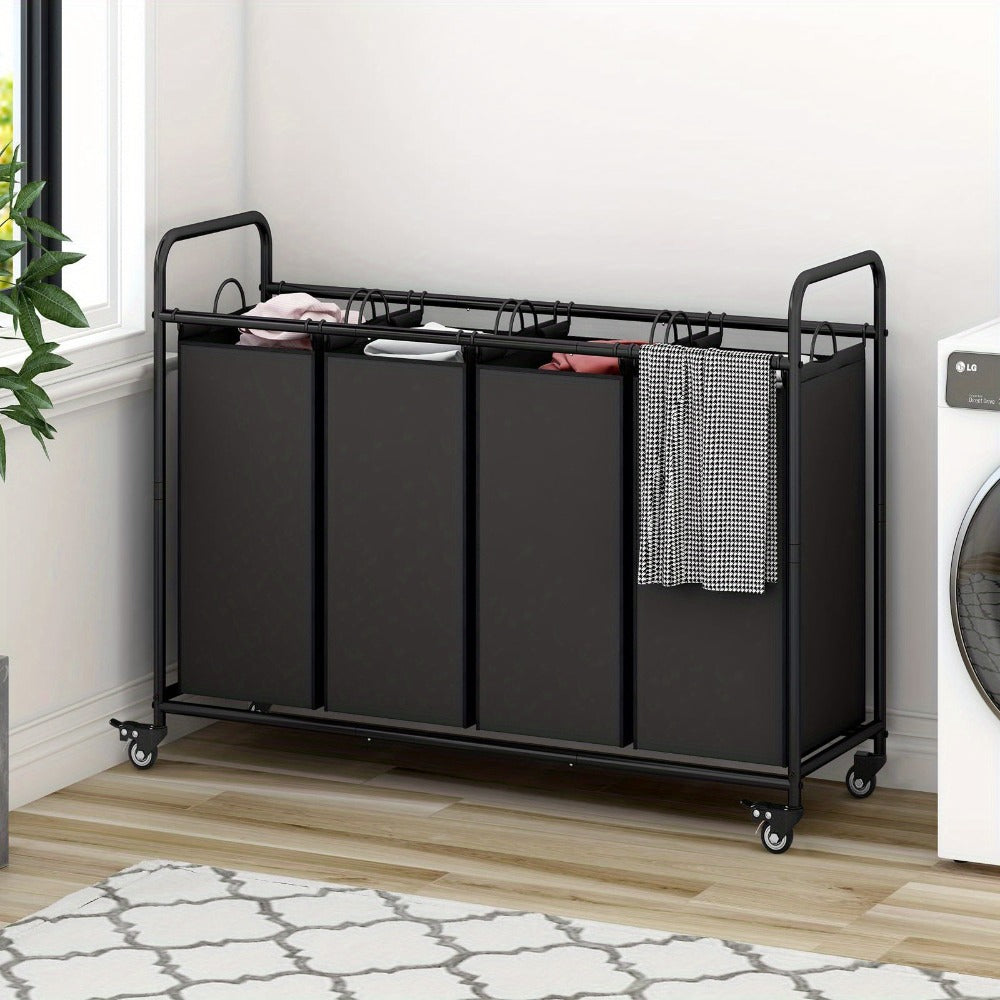 Laundry Hamper Cart with 4-Bag Sorter, Heavy-Duty Rolling Lockable Wheels & Removable Bags — Laundry Basket Organizer for Bedroom, Bathroom & Laundry Room | Beige, Gray, Black, Assorted