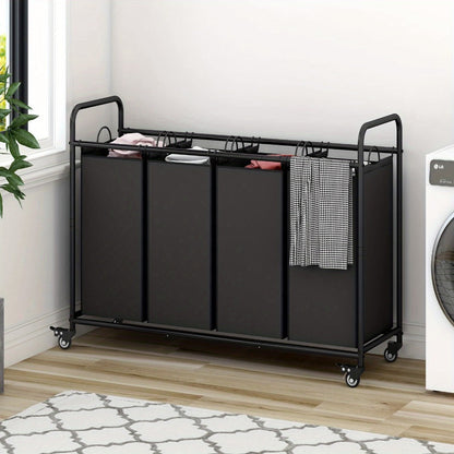 Laundry Hamper Cart with 4-Bag Sorter, Heavy-Duty Rolling Lockable Wheels & Removable Bags — Laundry Basket Organizer for Bedroom, Bathroom & Laundry Room | Beige, Gray, Black, Assorted
