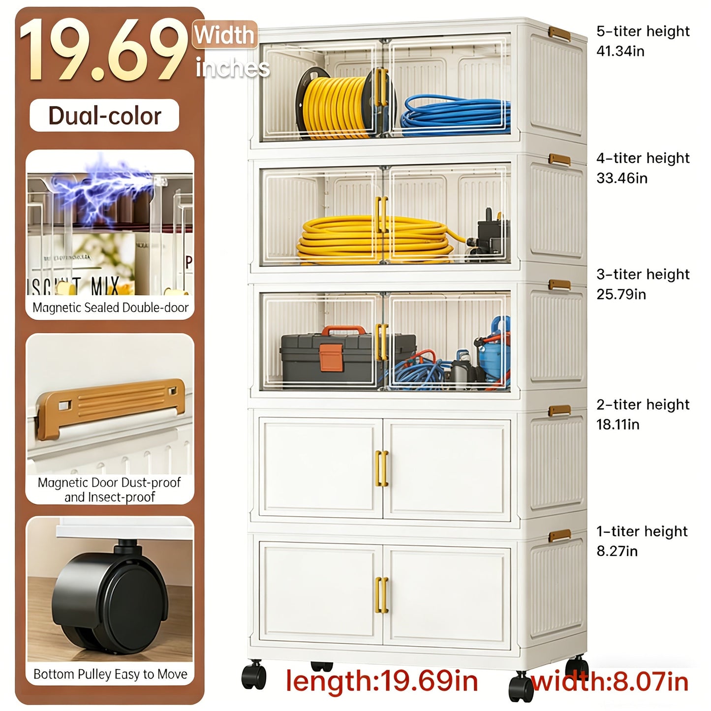 Modular Outdoor Storage Cabinet Rack with Casters, 4- or 5-Tier Sets and Dual-Tone or Clear Doors