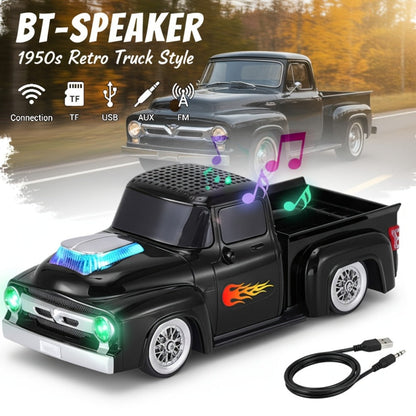 Retro Classic Car Model Bluetooth Speaker with Deep Bass, Colorful LED Lights, FM Radio, USB TF AUX Inputs, Built-In Mic, USB-C Rechargeable – Vintage Novelty Wireless Speaker for Home Decor, Office, Party & Gifts