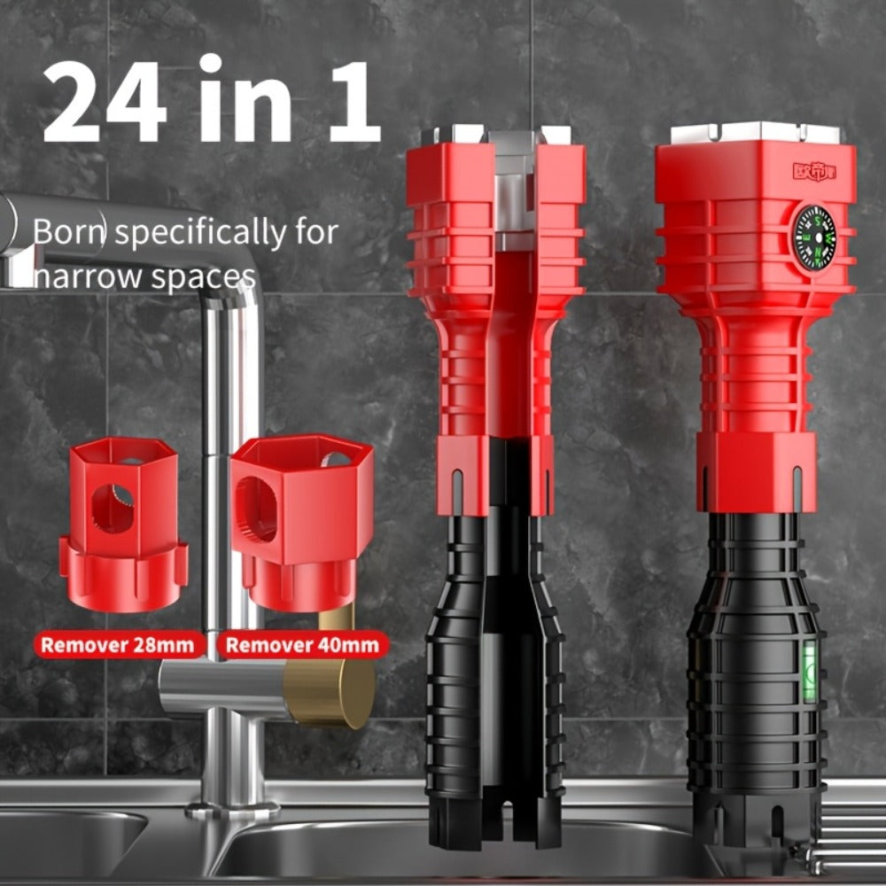 24-in-1 Sink Wrench Faucet Tool Kit Multi-Function Basin Wrench Long Handle for Kitchen Bathroom Plumbing