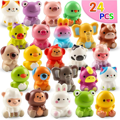 Cute Animal Soft Toys 24 Pcs – Mini Kawaii Animal Squeeze Toys for Kids Birthday Party Favors, Classroom Prizes, Valentine's Day Gifts, Goodie Bag Stuffers for Boys & Girls