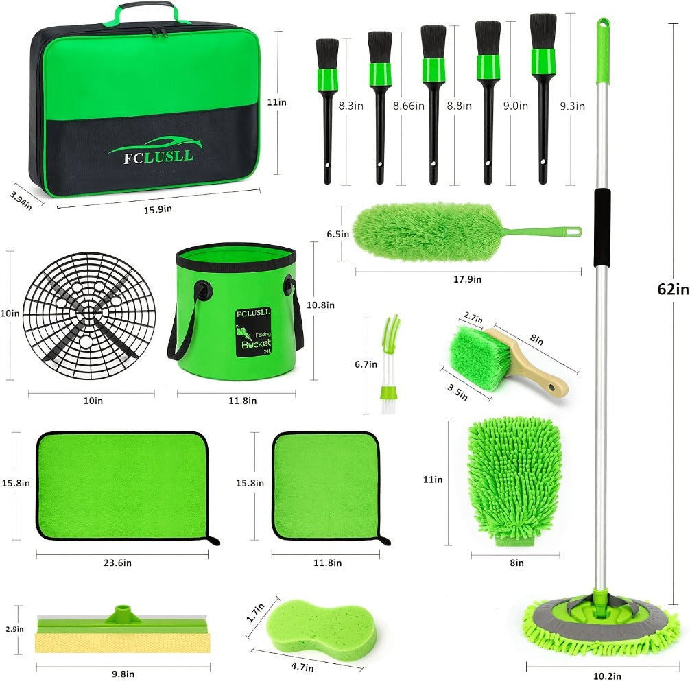 Car Cleaning Kit with Portable Vacuum Cleaner – 17/24/29/32/35pcs Interior Detailing Set with Windshield Cleaner, Drill Brush Set & Interior Brush Set – Complete Auto Care Kit