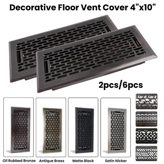 Floor Vent Register Cover 4x10 Inch Heavy Duty Walkable Steel Decorative Air Vent Grille Adjustable Airflow for Home HVAC 2-Pack Savannah Boston Design Multi Finish