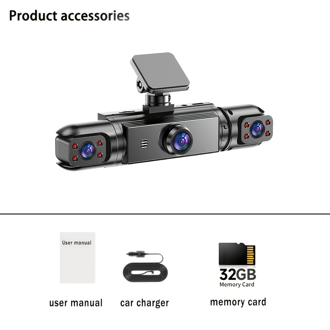 360° Panoramic Dash Cam 3 & 4 Lens 1080P HD Front + 720P Rear Left Right, Quad-Split Screen, HD Night Vision WDR G-Sensor Loop Recording, Full Coverage Car Camera, 32GB/64GB SD Card Options