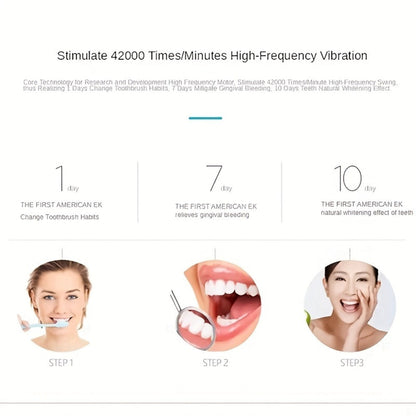 Electric Toothbrush Set with Eight Brush Heads, USB Charging, Soft Bristles and Pink, White or Black Handle