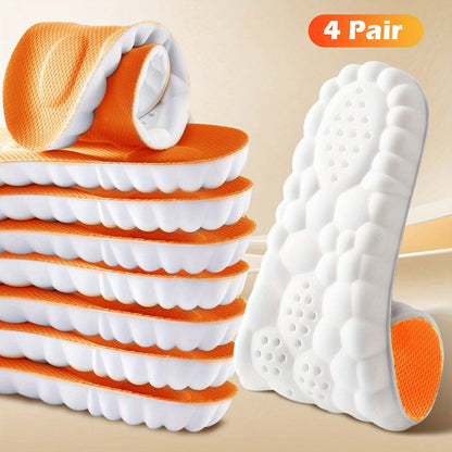 Four-Pair Cushion Shoe Insoles in Orange, Grey or Black with EU35-50 Size Options for Daily Footwear