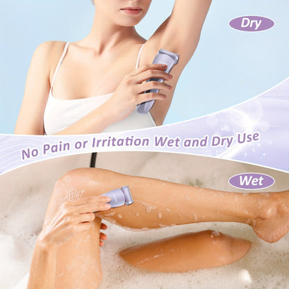 Bikini Shaver for Women Waterproof Rechargeable Stainless Steel Blade Electric Body Hair Razor – Wet & Dry Pubic Legs Arms Underarm Hair Removal, Portable Close Shave Purple