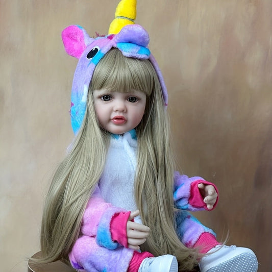 Reborn Baby Doll 22-Inch Soft Vinyl Toddler Design with Blonde Wig Hair, Acrylic Eyes and Unicorn Outfit