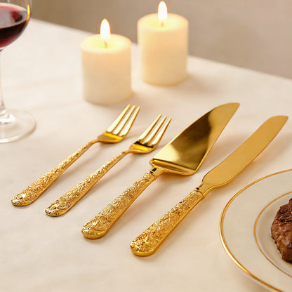 Cake Knife and Spatula Set with Rose Handle – Silver-Plated Dessert Server Gift Box Set for Wedding, Birthday & Party
