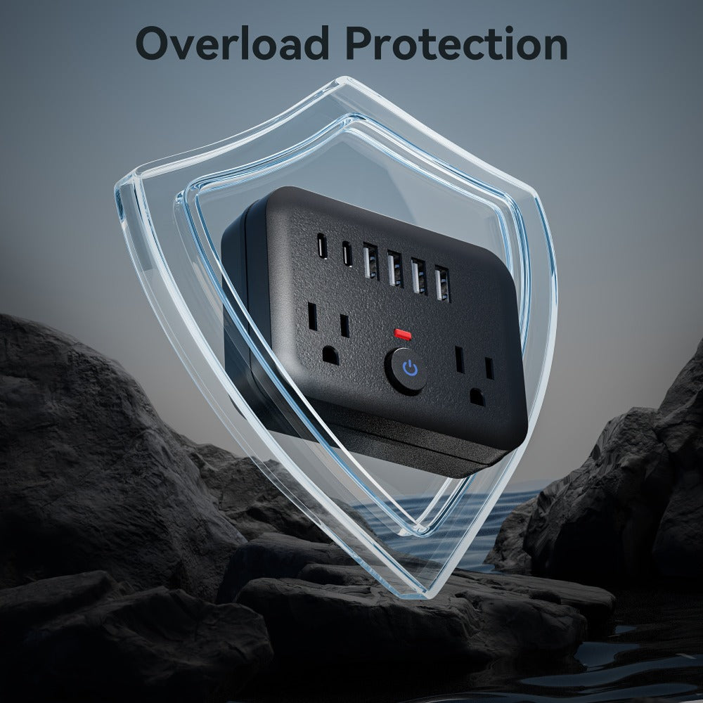 Surge Protector Power Strip 8-in-1 Mini Wall Adapter with 2 AC Outlets, 4 USB-A, 2 USB-C and One or Two-Pack Options
