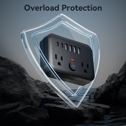 Surge Protector Power Strip 8-in-1 Mini Wall Adapter with 2 AC Outlets, 4 USB-A, 2 USB-C and One or Two-Pack Options
