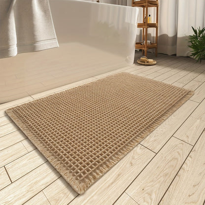 Tasseled Knit Bath Mat with Rectangular Profile, Fringed Edges and 18 x 30 or 24 x 36-Inch Size Options