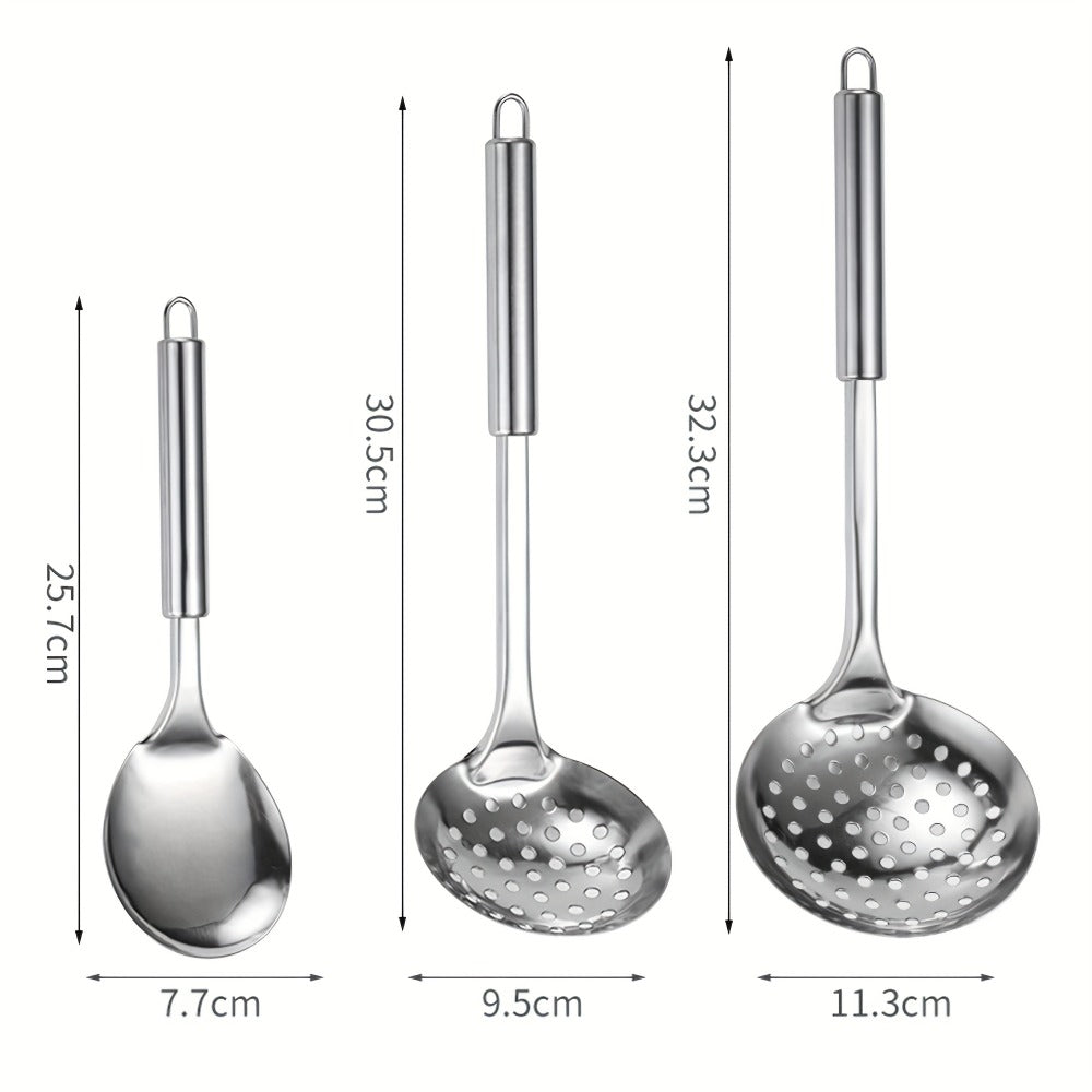 Stainless Steel Cooking Utensil Set 9 Piece for Nonstick Cookware – 304 Grade, Heat Resistant Ergonomic Handles, Dishwasher Safe, Space Saving Kitchen Tools with Hanging Holes for Home & Professional Chefs