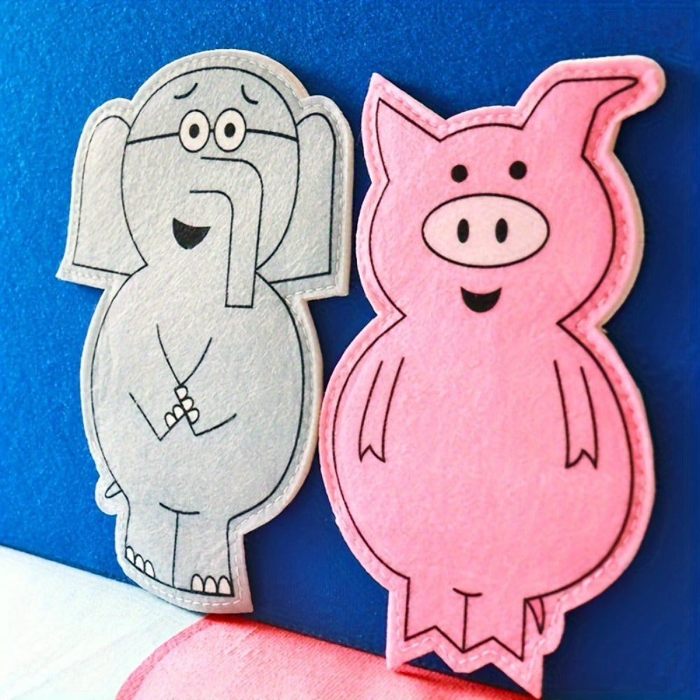 Elephant and Piggie Hand Puppets Plush Stuffed Animal Props for Storytelling, Classroom Teaching & Role Play, Interactive Read-Aloud Toy for Kids Toddlers, Birthday Gift – Pink Animal & Baby Elephant