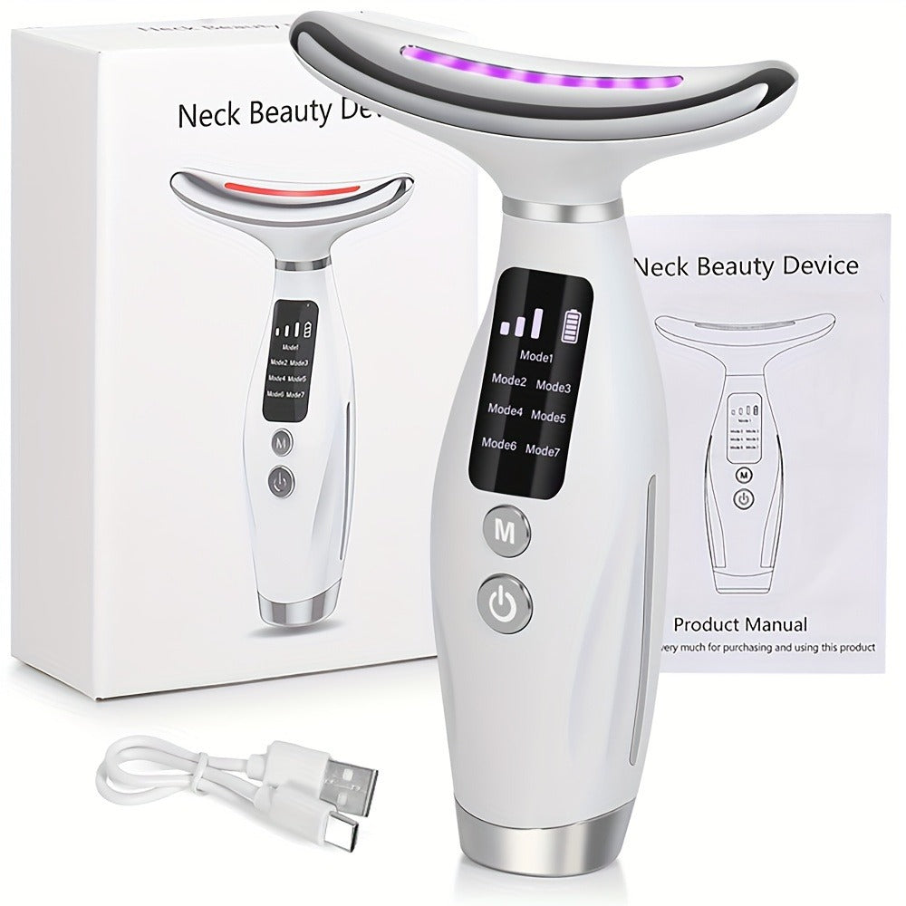 Face Neck Massager Rechargeable Beauty Device - 7 Massage Modes Electric Facial Lifting Tool for Women - Anti-Aging Skin Tightening Neck Firming Massager Gift for Mom