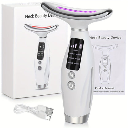 Face Neck Massager Rechargeable Beauty Device - 7 Massage Modes Electric Facial Lifting Tool for Women - Anti-Aging Skin Tightening Neck Firming Massager Gift for Mom