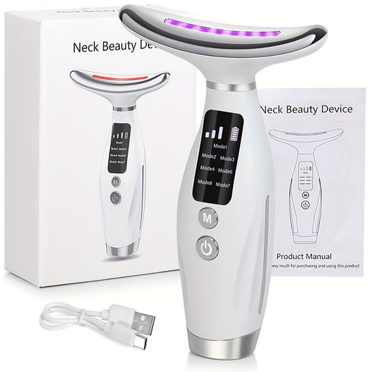 Face Neck Massager Rechargeable Beauty Device - 7 Massage Modes Electric Facial Lifting Tool for Women - Anti-Aging Skin Tightening Neck Firming Massager Gift for Mom