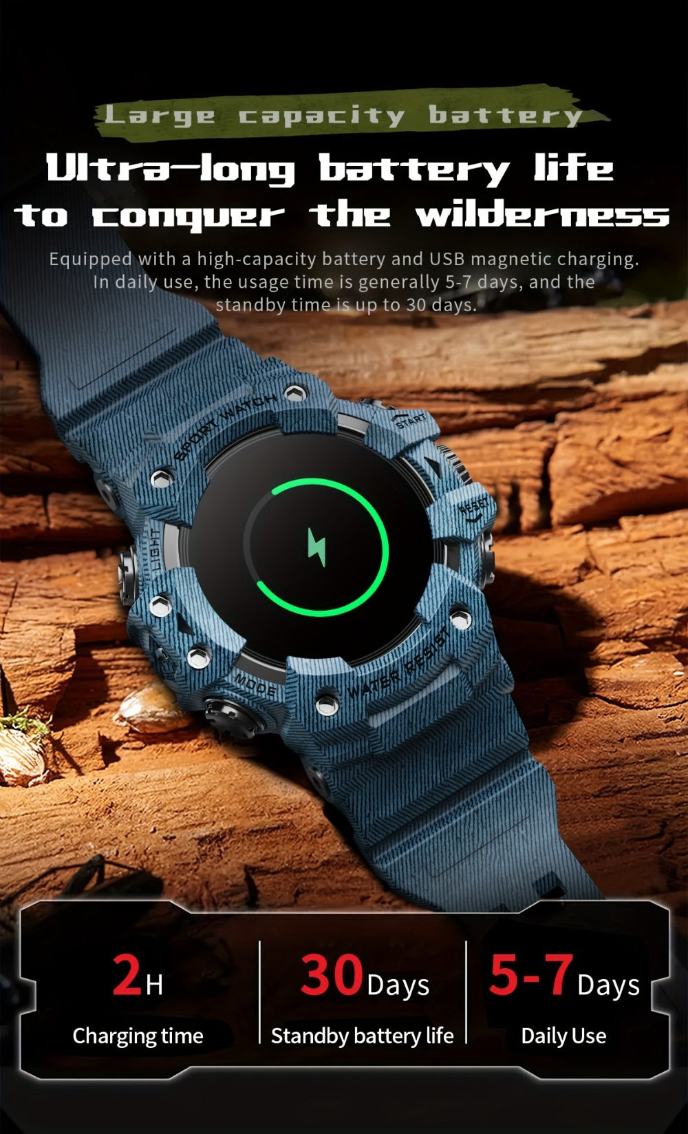 Smartwatch for Men 1.32 Inch Tactical Watch with LED Flashlight, SOS and 100+ Sport Modes in Eleven Colors
