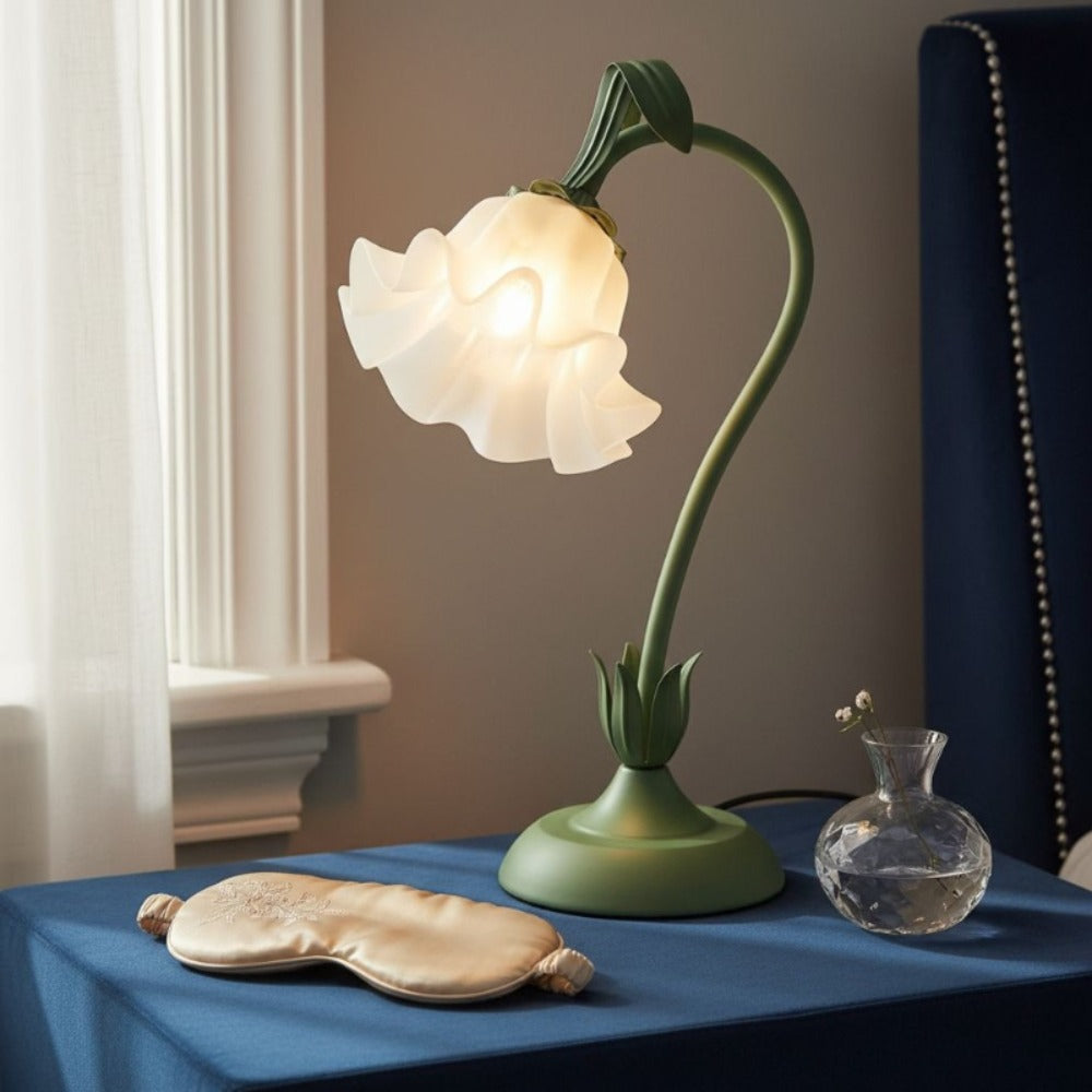 Bellflower Table Lamp – Artisan Crafted Botanical Floral Dimmable Night Light, Heirloom Quality Premium Finish Desk Lamp for Bedroom Living Room Home Decor, Unique Floral Gift (Green)