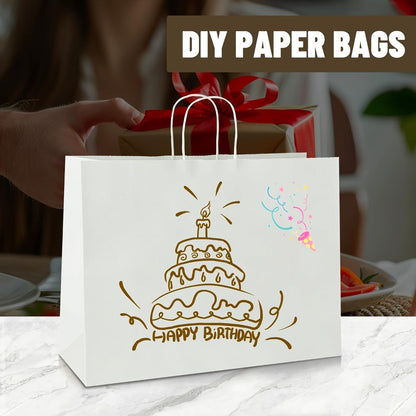 49-Piece Large Paper Shopping Bag Set with Reinforced Handles in White, Brown or Black for Gifts and Retail