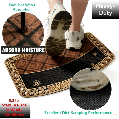 Textured Welcome Door Mat with Bordered Brown-and-Black Geometric Design in A001 or A002 Styles