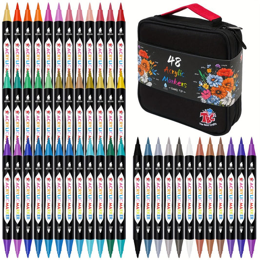 Acrylic Paint Markers with Canvas Bag Dual Tip 48 72 108 Colors – Double Zipper Premium Storage, Non-Toxic Odorless Paint Pens for Canvas Rock Wood Glass Fabric, Artist Gift
