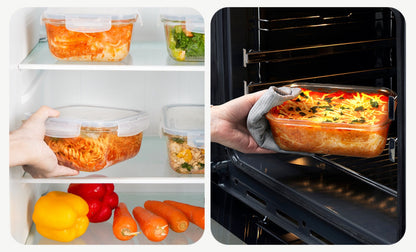 Large Glass Food Storage Containers with Lids 2 Pack – 63oz Borosilicate Glass Meal Prep Containers, Airtight Snap Lids, Oven Microwave Freezer Dishwasher Safe, Leak-Proof Baking Dish Set