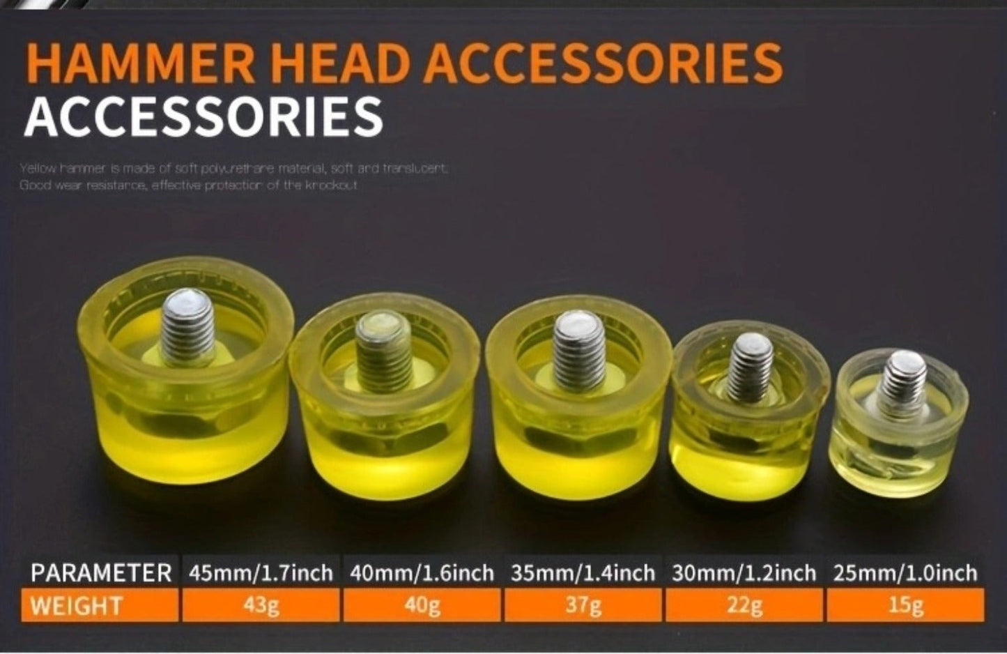 Double-Head Soft-Face Mallet with Steel Handle, Rubber Grip and Four Replaceable Head Sizes