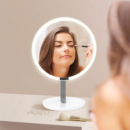 LED Makeup Mirror with Lights & 10X Magnification - Touch Dimming Desktop Vanity Mirror, Adjustable Brightness, Portable Handheld Design for Bathroom, Bedroom & Office, Ideal Gift for Women